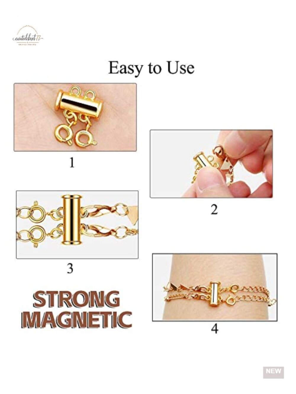 Magnetic Slide Lock Necklace Connector Multi Strands Clasp - Picture 3 of 5